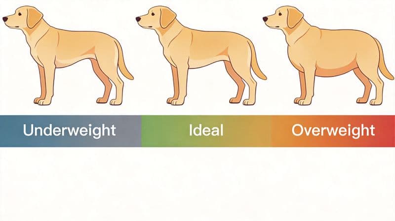 BCS comparison: underweight, ideal, and overweight dog silhouettes
