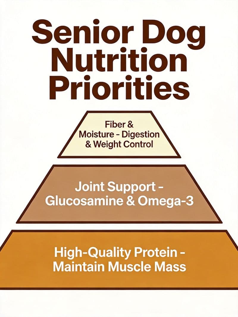 Senior dog nutrition priorities: protein, joint support, and fiber